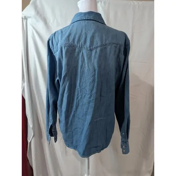 Levis Denim Shirt Women Size XL Blue Sawtooth Pearl Snaps Western Red Tab Rodeo - Picture 6 of 15